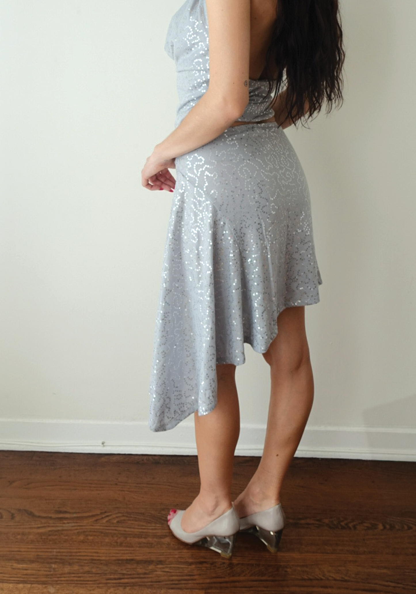 Asymmetric Stretch Cotton Midi Skirt