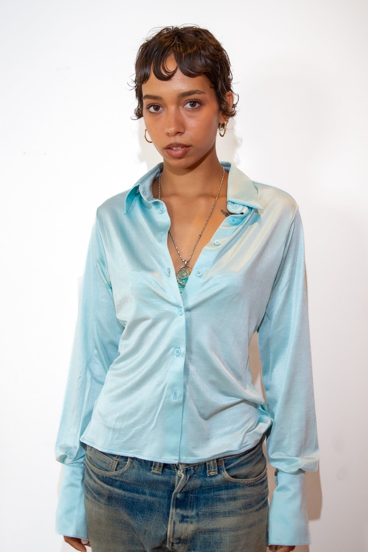 Sleek Stretch Jersey Button Down Shirt