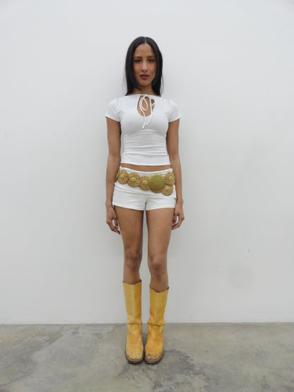 Keyhole Bow Tie Short Sleeve Top