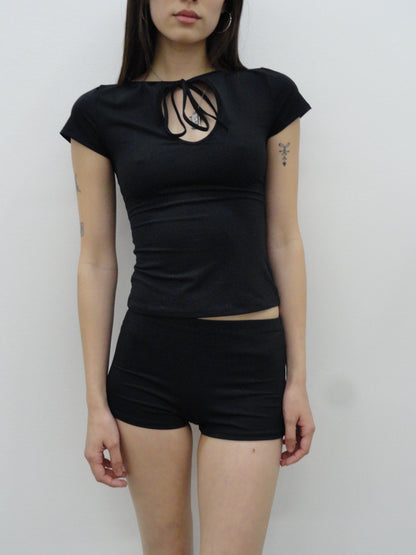 Black Eclat Keyhole Bow Tie Top