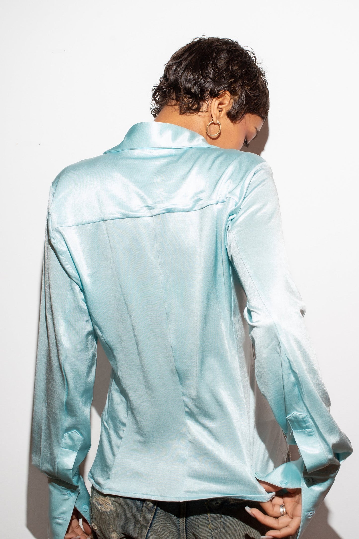 Sleek Stretch Jersey Button Down Shirt