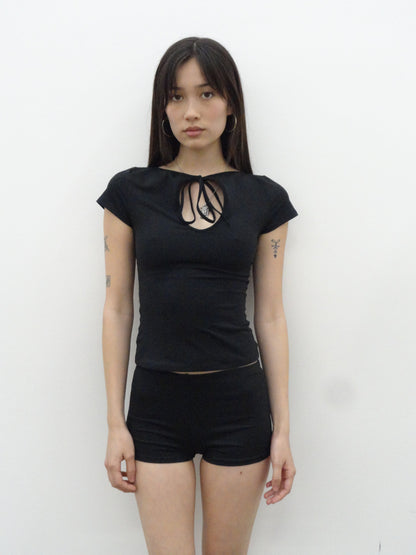 Black Eclat Keyhole Bow Tie Top