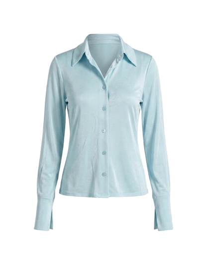 Sleek Stretch Jersey Button Down Shirt