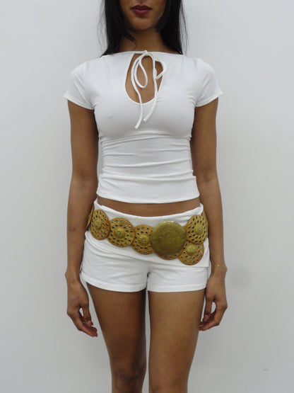 Keyhole Bow Tie Short Sleeve Top