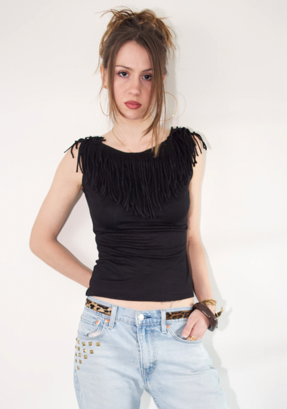 Fringe Trim Boatneck Jersey Tank