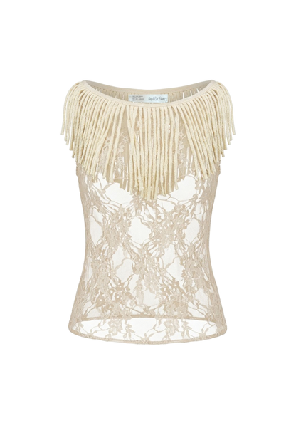 Fringe Detail Lace Boatneck Tank