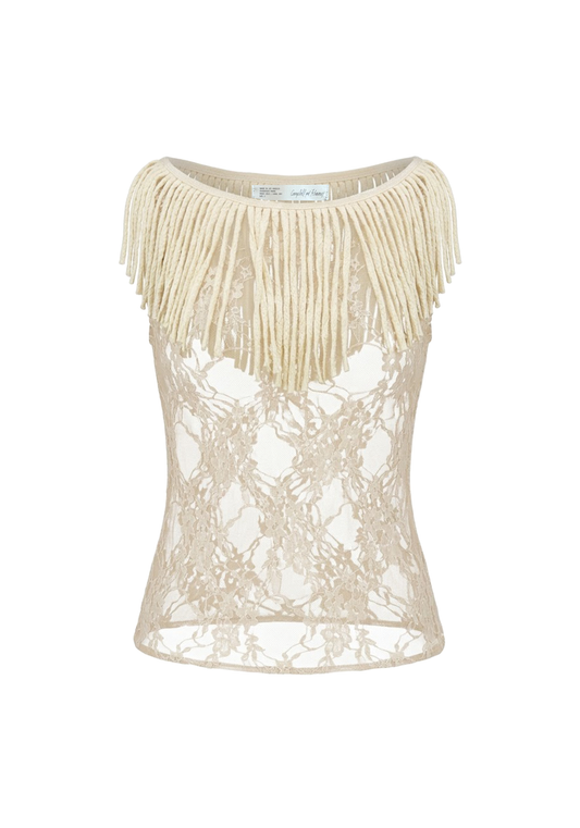 Fringe Detail Lace Boatneck Tank