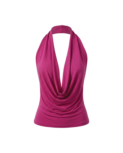 Silk Jersey Draped Cowl Neck Top